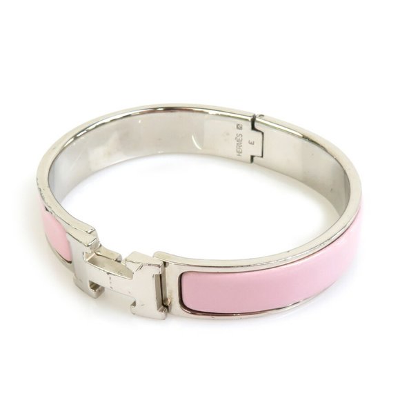 Hermes HERMES Bangle Bracelet Click Clack Metal Enamel Silver Light Pink Women's - Picture 1 of 5